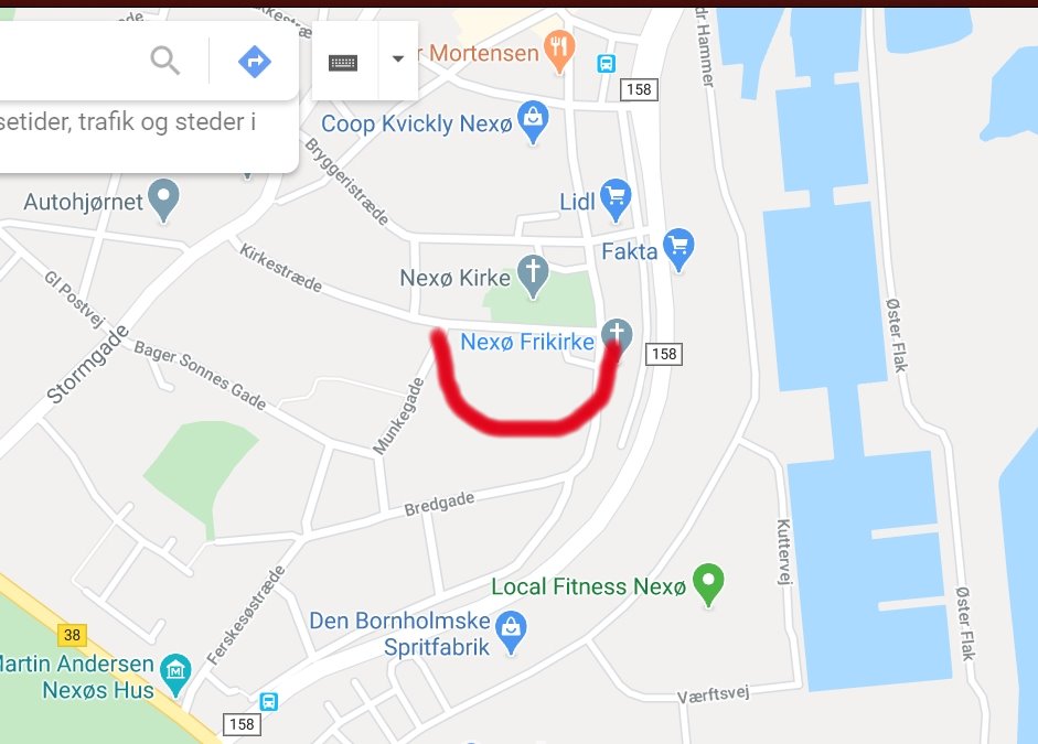 Map of Nexø Freechurch with smiley